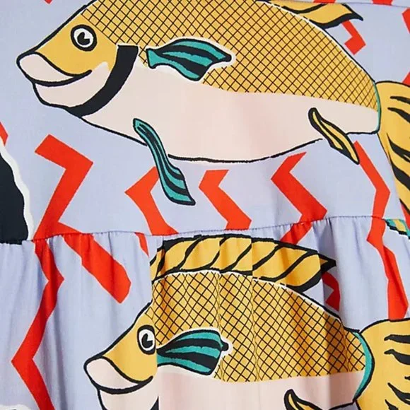 Eva Franco Anthropologie Summer Fish Ocean Tiered Midi Skirt - Picture 3 of 4